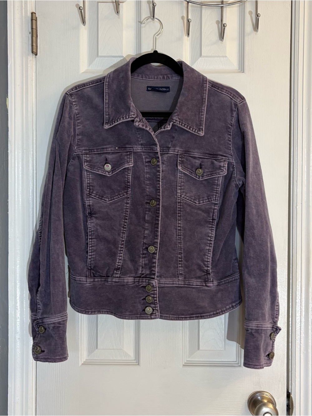 Bandolino Blu Women's Size L Purple Corduroy Jacket Rhinestone Button Cropped.